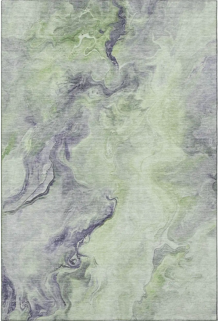 Artichoke Green Silver And Lavender Abstract Washable Area Rug With UV Protection Photo 3