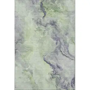 Photo of Artichoke Green Silver And Lavender Abstract Washable Area Rug With UV Protection