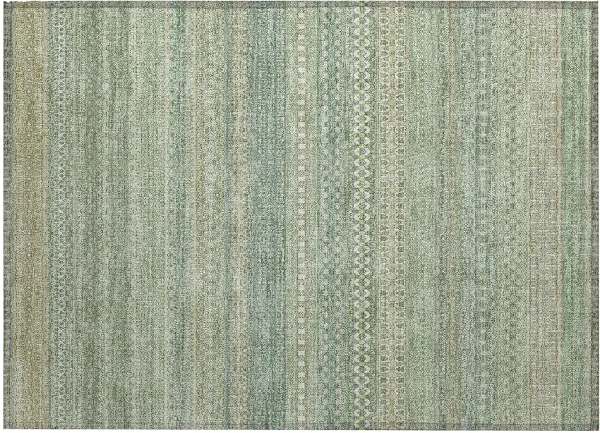 Artichoke Green Striped Washable Non Skid Indoor Outdoor Area Rug Photo 2