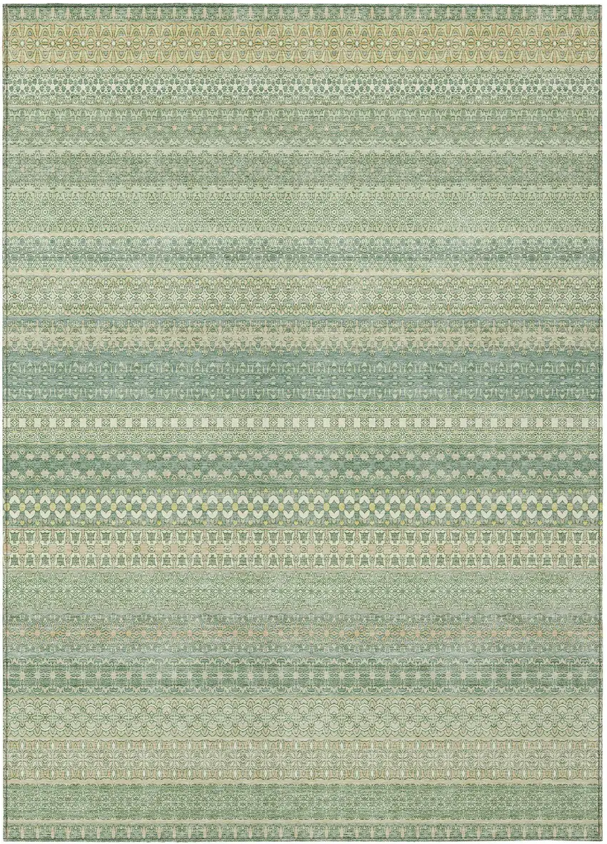 Artichoke Green Striped Washable Non Skid Indoor Outdoor Area Rug Photo 2