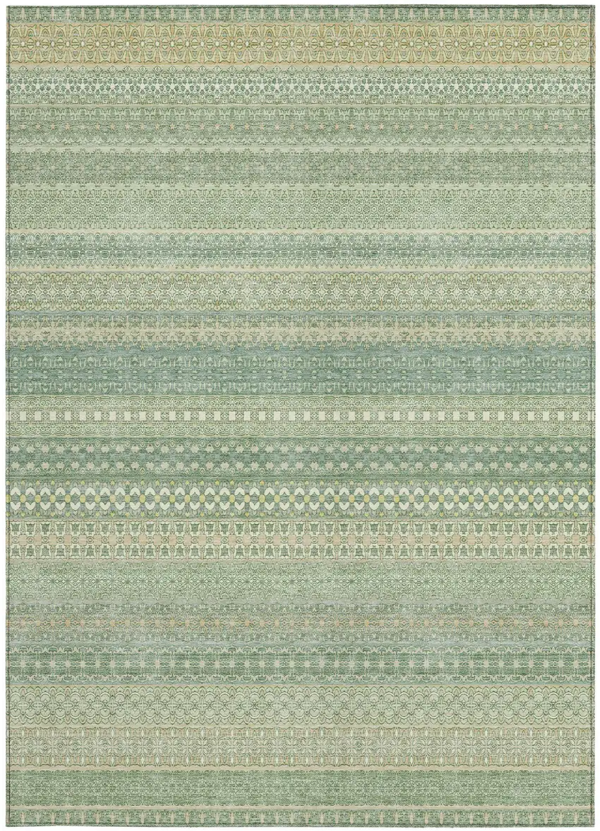 Artichoke Green Striped Washable Non Skid Indoor Outdoor Area Rug Photo 4