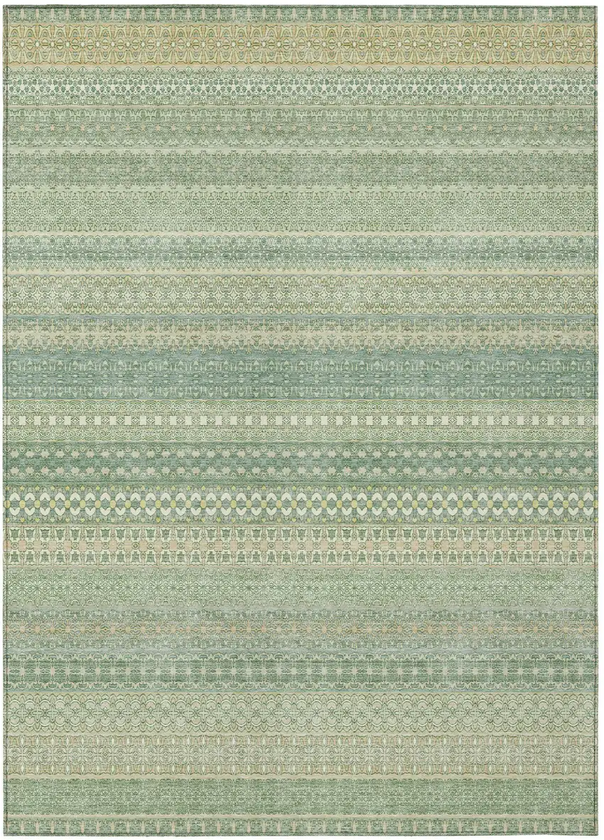 Artichoke Green Striped Washable Non Skid Indoor Outdoor Area Rug Photo 2