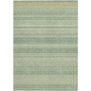 Photo of Artichoke Green Striped Washable Non Skid Indoor Outdoor Area Rug
