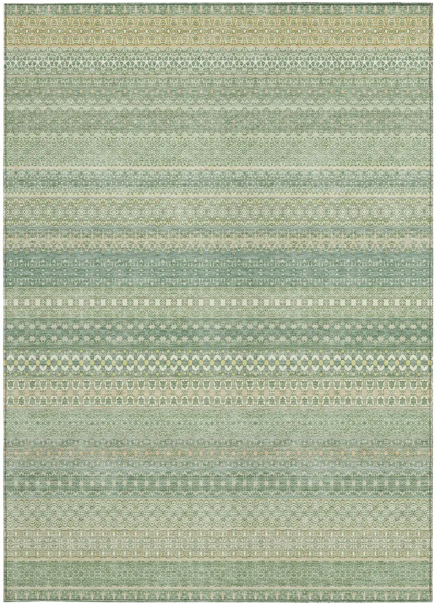 Artichoke Green Striped Washable Non Skid Indoor Outdoor Area Rug Photo 4