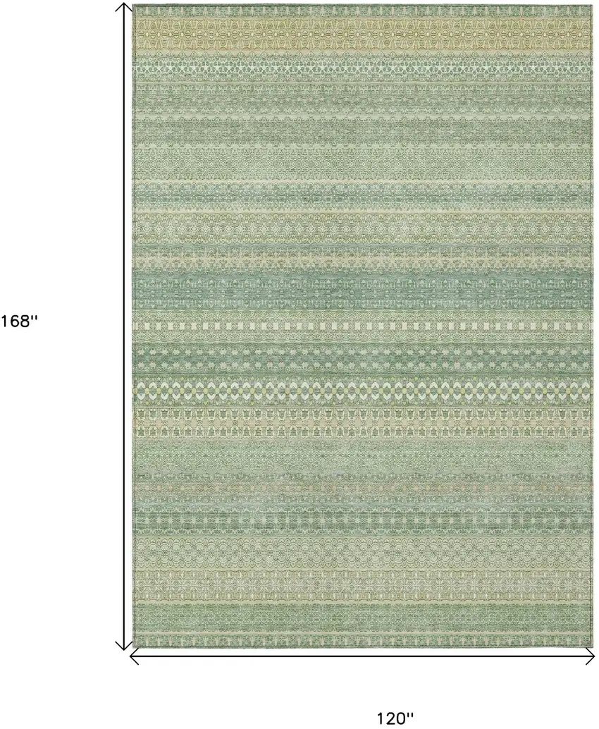 Artichoke Green Striped Washable Non Skid Indoor Outdoor Area Rug Photo 3