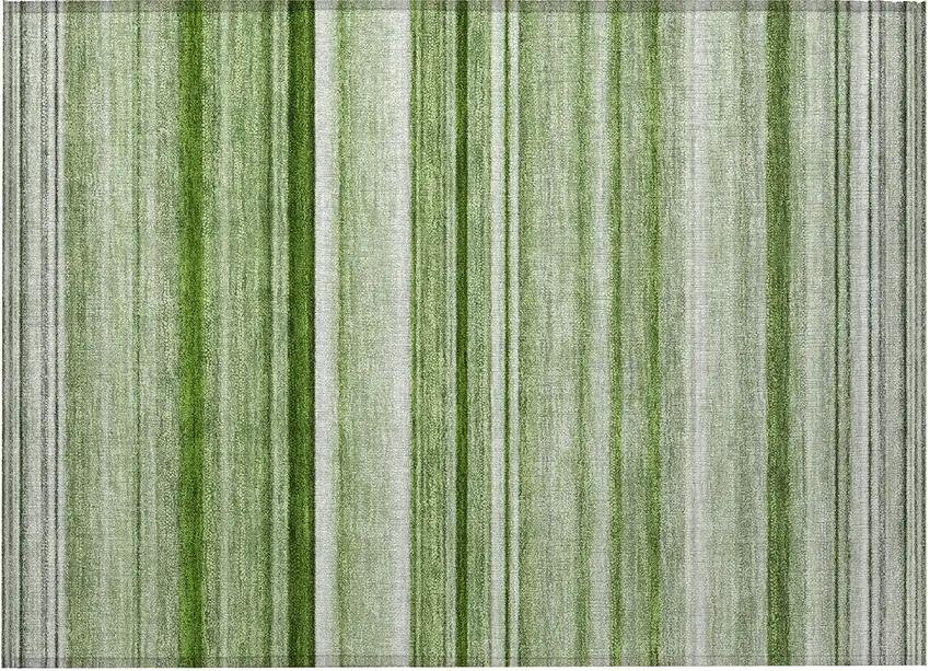 Artichoke Green Striped Washable Non Skid Indoor Outdoor Area Rug Photo 2