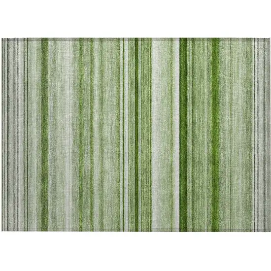 Artichoke Green Striped Washable Indoor Outdoor Area Rug Photo 1