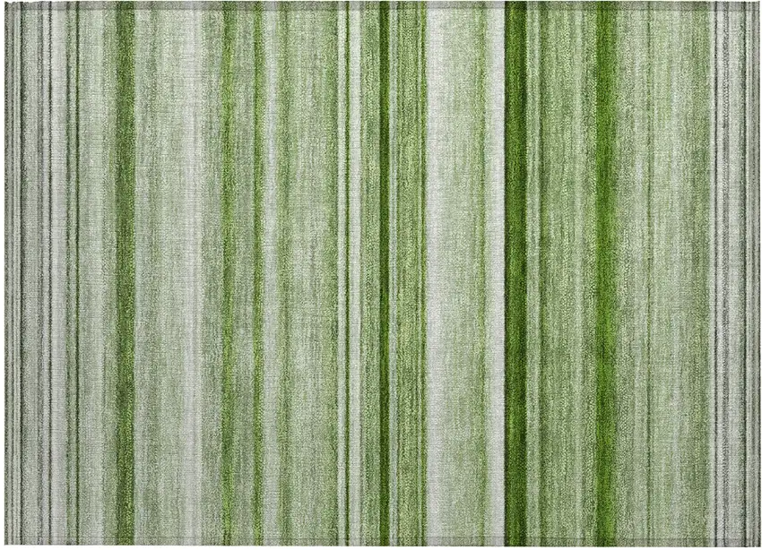 Artichoke Green Striped Washable Indoor Outdoor Area Rug Photo 1
