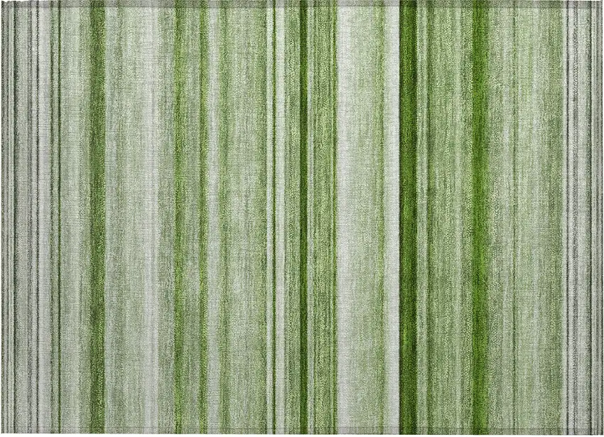 Artichoke Green Striped Washable Indoor Outdoor Area Rug Photo 1