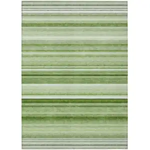 Photo of Artichoke Green Striped Washable Non Skid Indoor Outdoor Area Rug