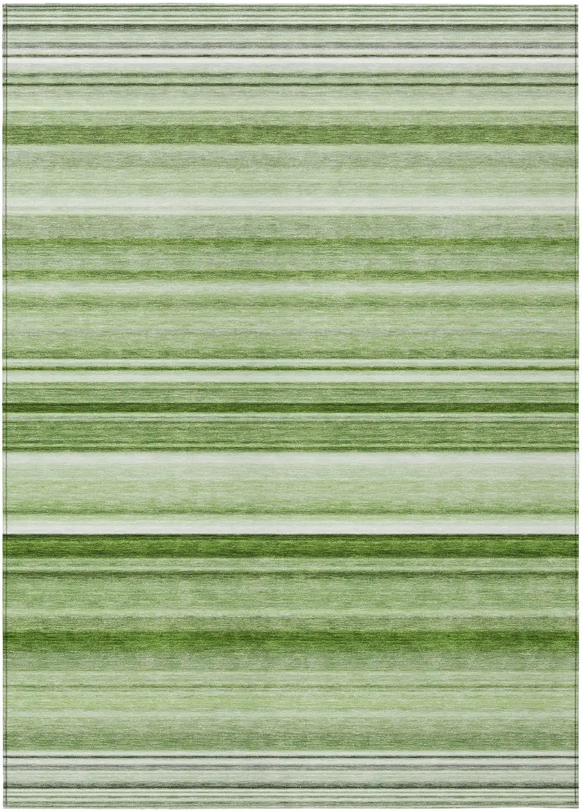 Artichoke Green Striped Washable Non Skid Indoor Outdoor Area Rug Photo 1