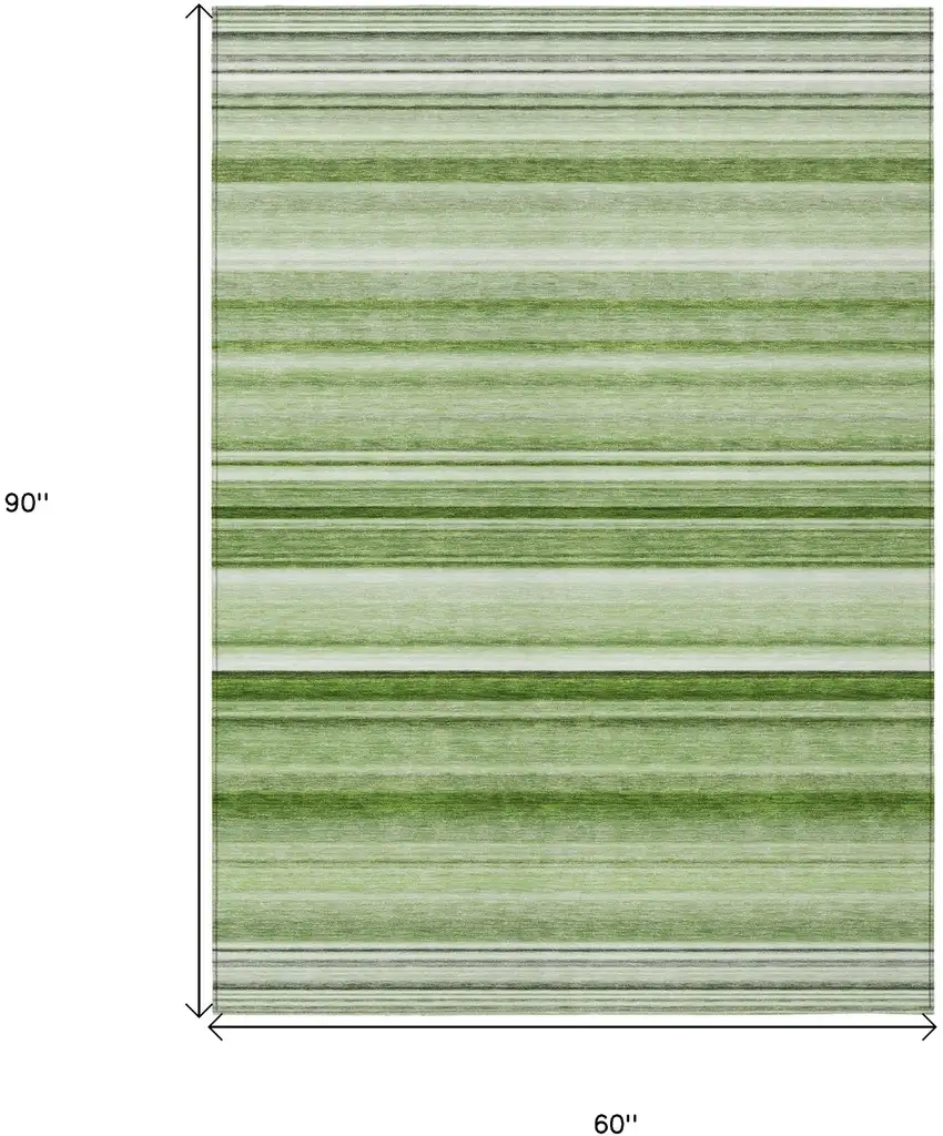 Artichoke Green Striped Washable Indoor Outdoor Area Rug Photo 3