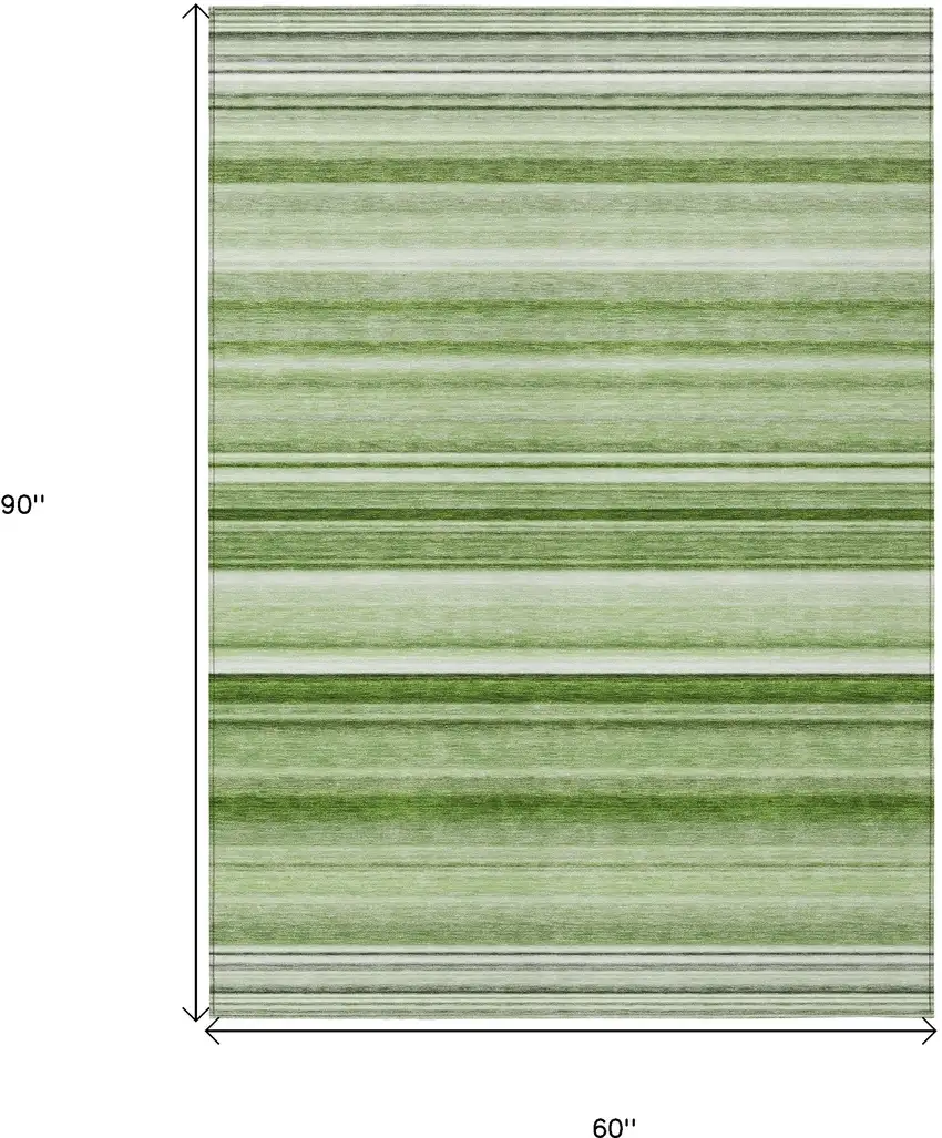 Artichoke Green Striped Washable Indoor Outdoor Area Rug Photo 3