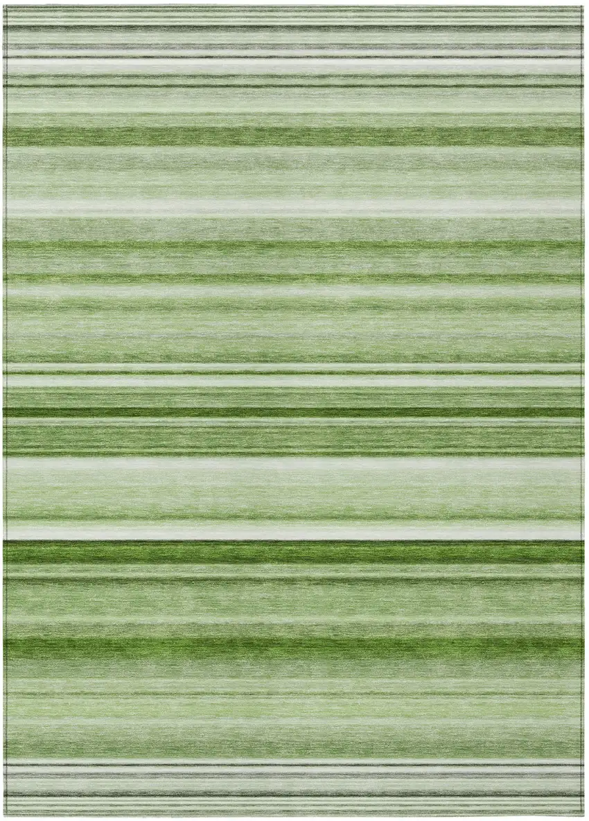 Artichoke Green Striped Washable Indoor Outdoor Area Rug Photo 2