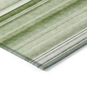 Photo of Artichoke Green Striped Washable Non Skid Indoor Outdoor Area Rug