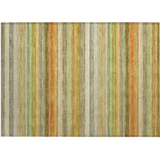Artichoke Green Striped Washable Non Skid Indoor Outdoor Area Rug Photo 2