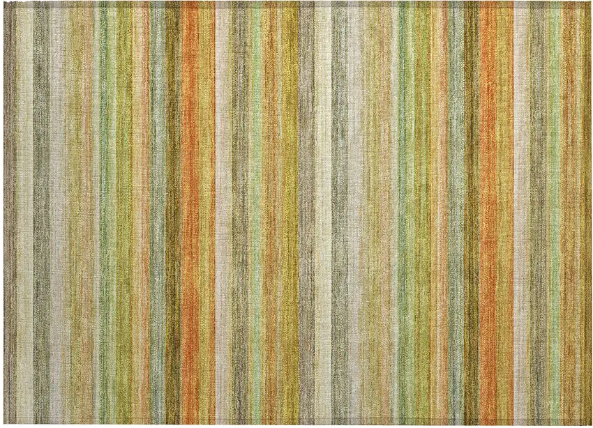 Artichoke Green Striped Washable Non Skid Indoor Outdoor Area Rug Photo 2