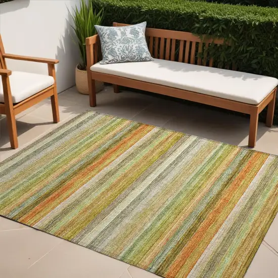 Artichoke Green Striped Washable Non Skid Indoor Outdoor Area Rug Photo 1