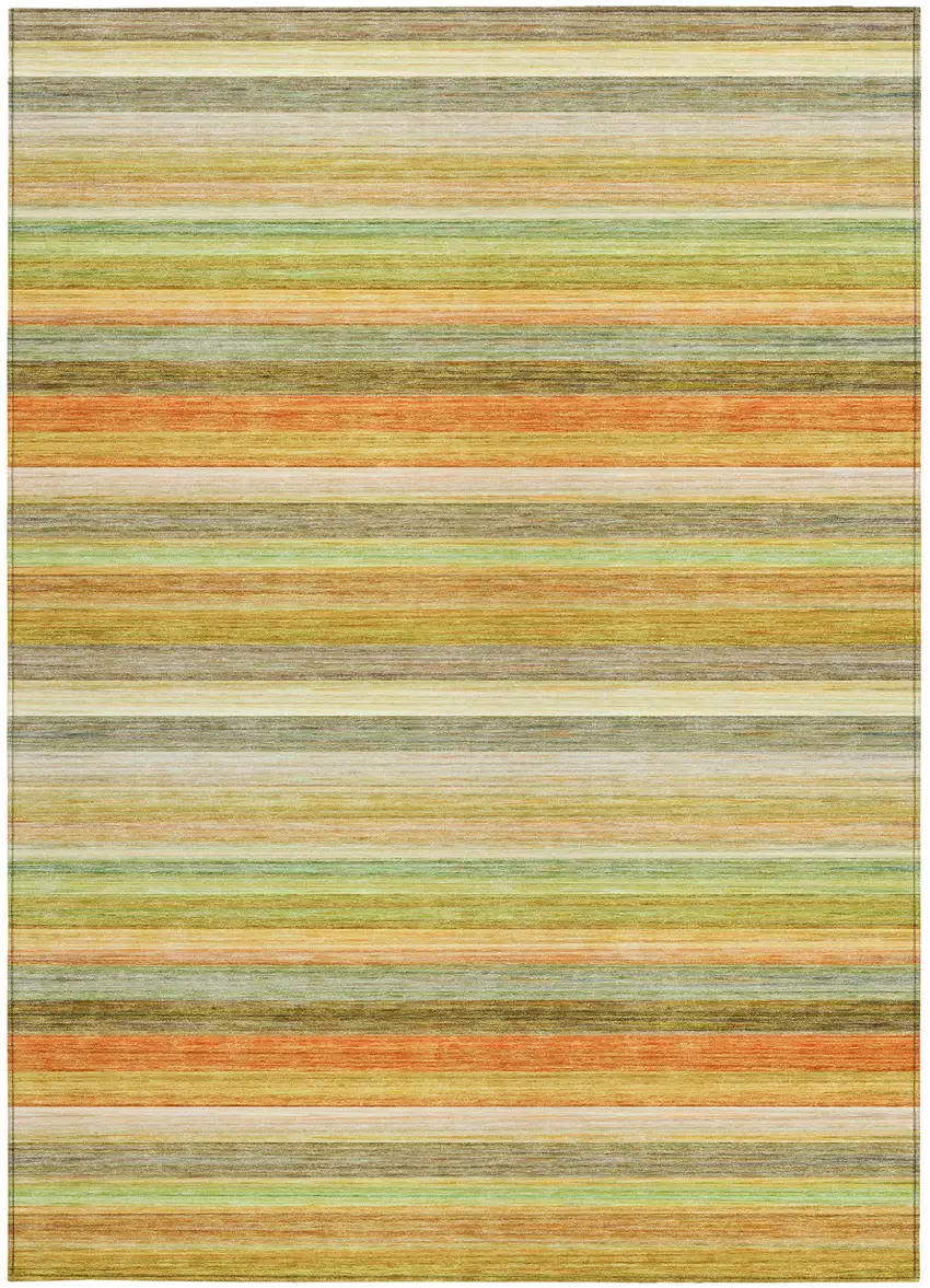 Artichoke Green Striped Washable Non Skid Indoor Outdoor Area Rug Photo 5