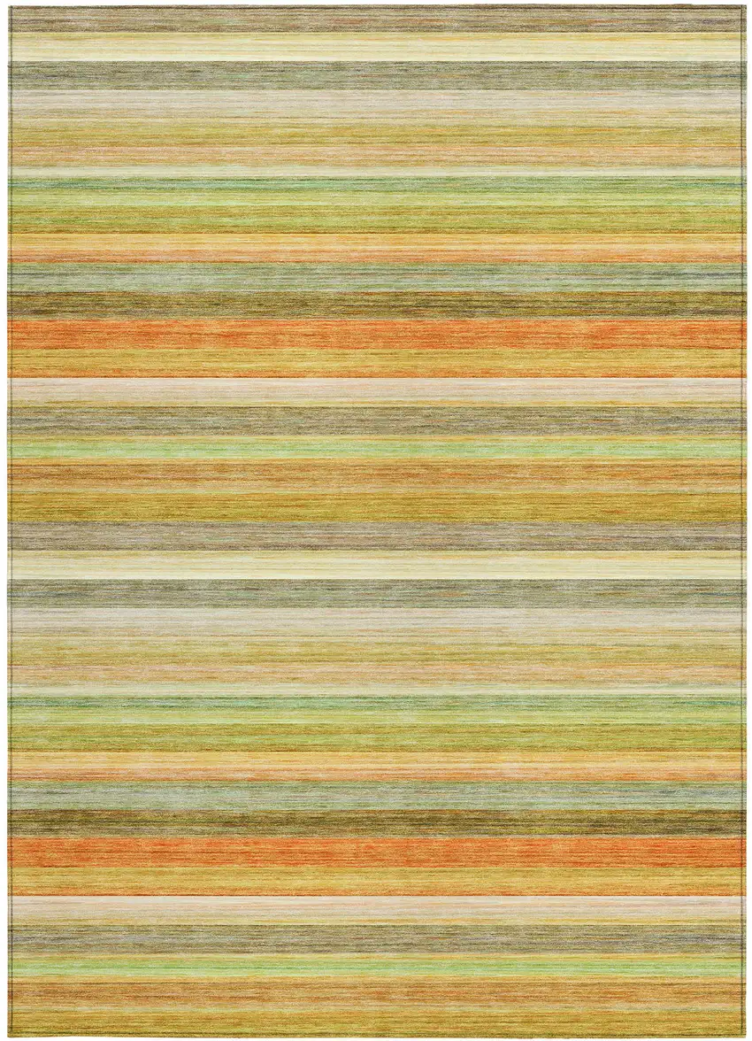 Artichoke Green Striped Washable Non Skid Indoor Outdoor Area Rug Photo 4