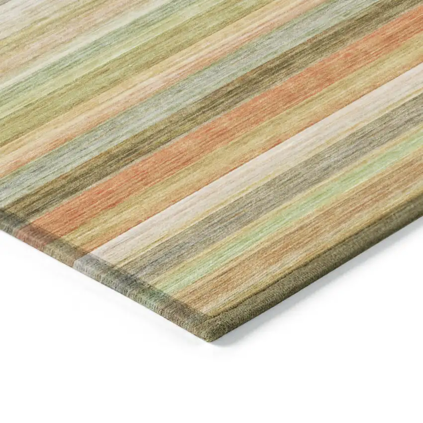 Artichoke Green Striped Washable Non Skid Indoor Outdoor Area Rug Photo 7
