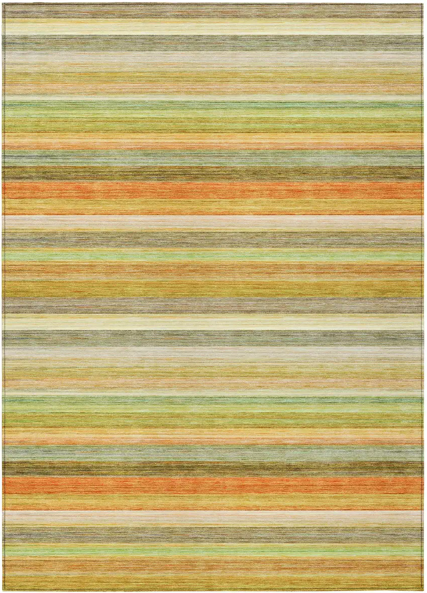 Artichoke Green Striped Washable Non Skid Indoor Outdoor Area Rug Photo 2