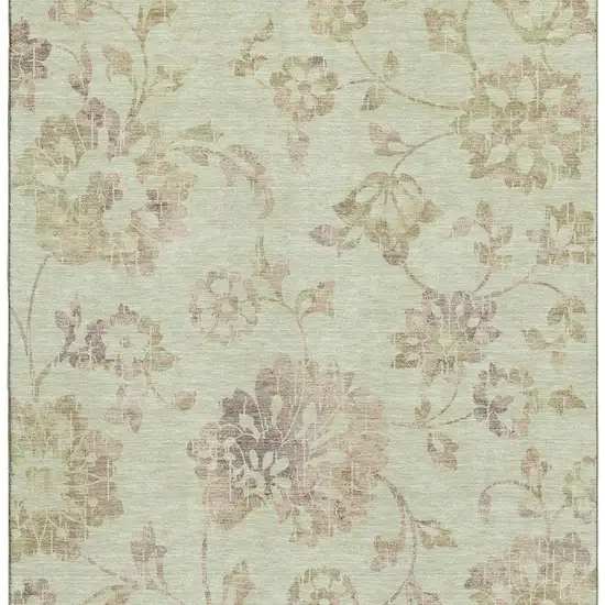 Artichoke Green Taupe And Beige Floral Washable Area Rug With UV Protection Photo 4