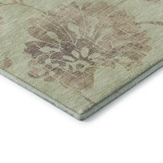 Artichoke Green Taupe And Beige Floral Washable Area Rug With UV Protection Photo 8