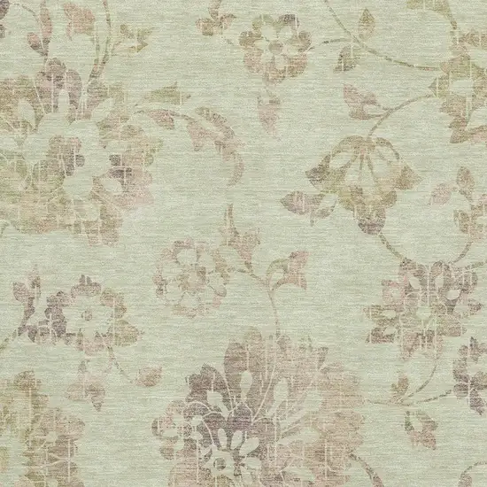 Artichoke Green Taupe And Beige Floral Washable Area Rug With UV Protection Photo 3