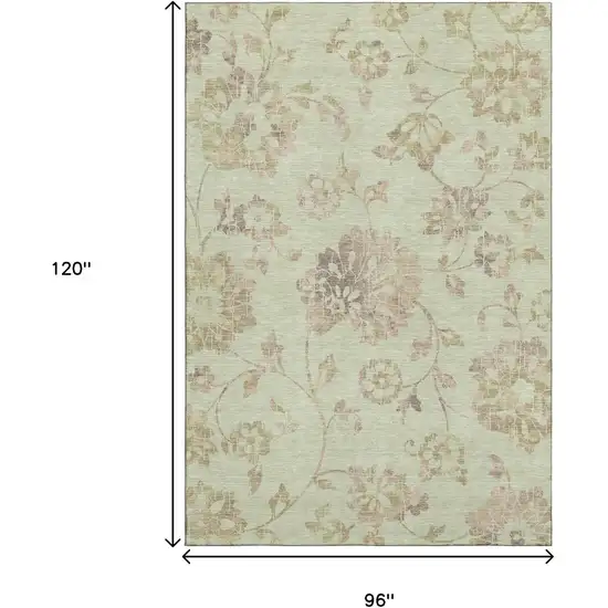 Artichoke Green Taupe And Beige Floral Washable Area Rug With UV Protection Photo 9