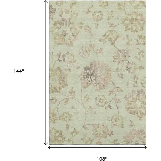 Artichoke Green Taupe And Beige Floral Washable Area Rug With UV Protection Photo 9