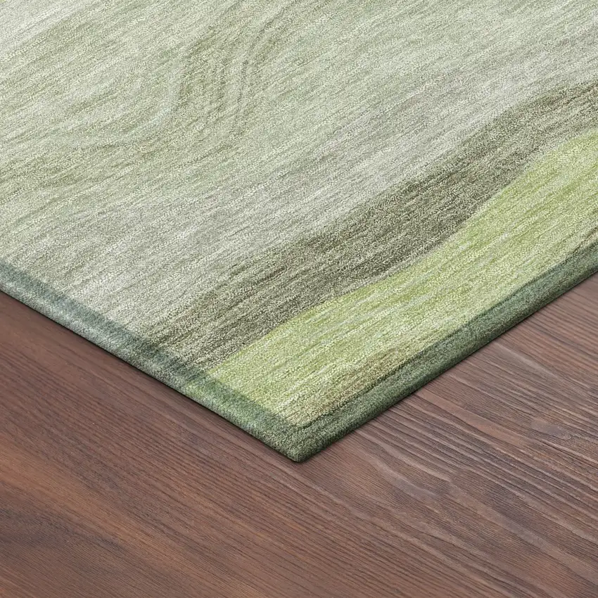 Artichoke Green Taupe And Beige Striped Washable Indoor Outdoor Area Rug Photo 9