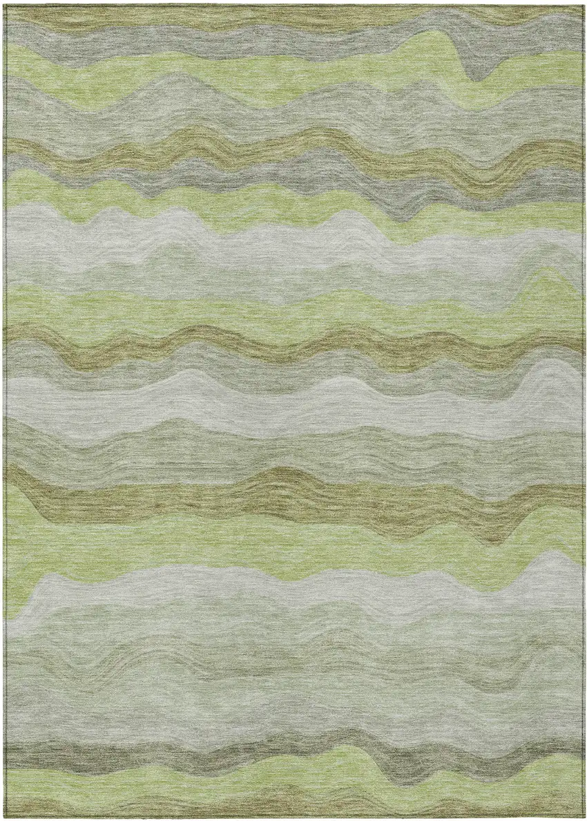 Artichoke Green Taupe And Beige Striped Washable Indoor Outdoor Area Rug Photo 1