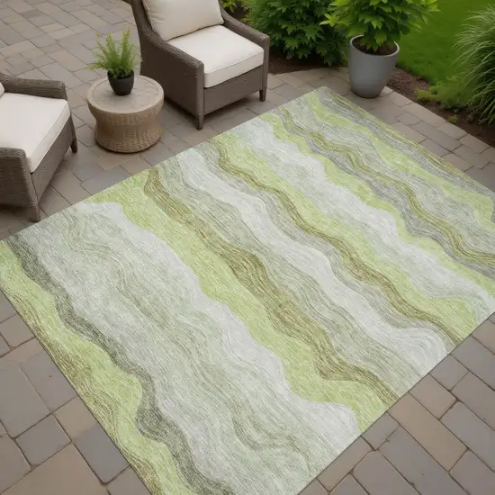 Artichoke Green Taupe And Beige Striped Washable Indoor Outdoor Area Rug Photo 6