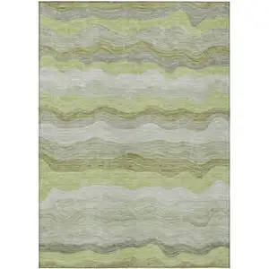 Photo of Artichoke Green Taupe And Beige Striped Washable Indoor Outdoor Area Rug