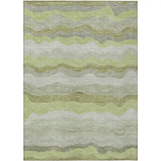 Artichoke Green Taupe And Beige Striped Washable Indoor Outdoor Area Rug Photo 1