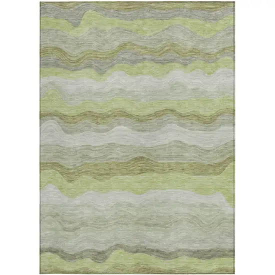 Artichoke Green Taupe And Beige Striped Washable Indoor Outdoor Area Rug Photo 2