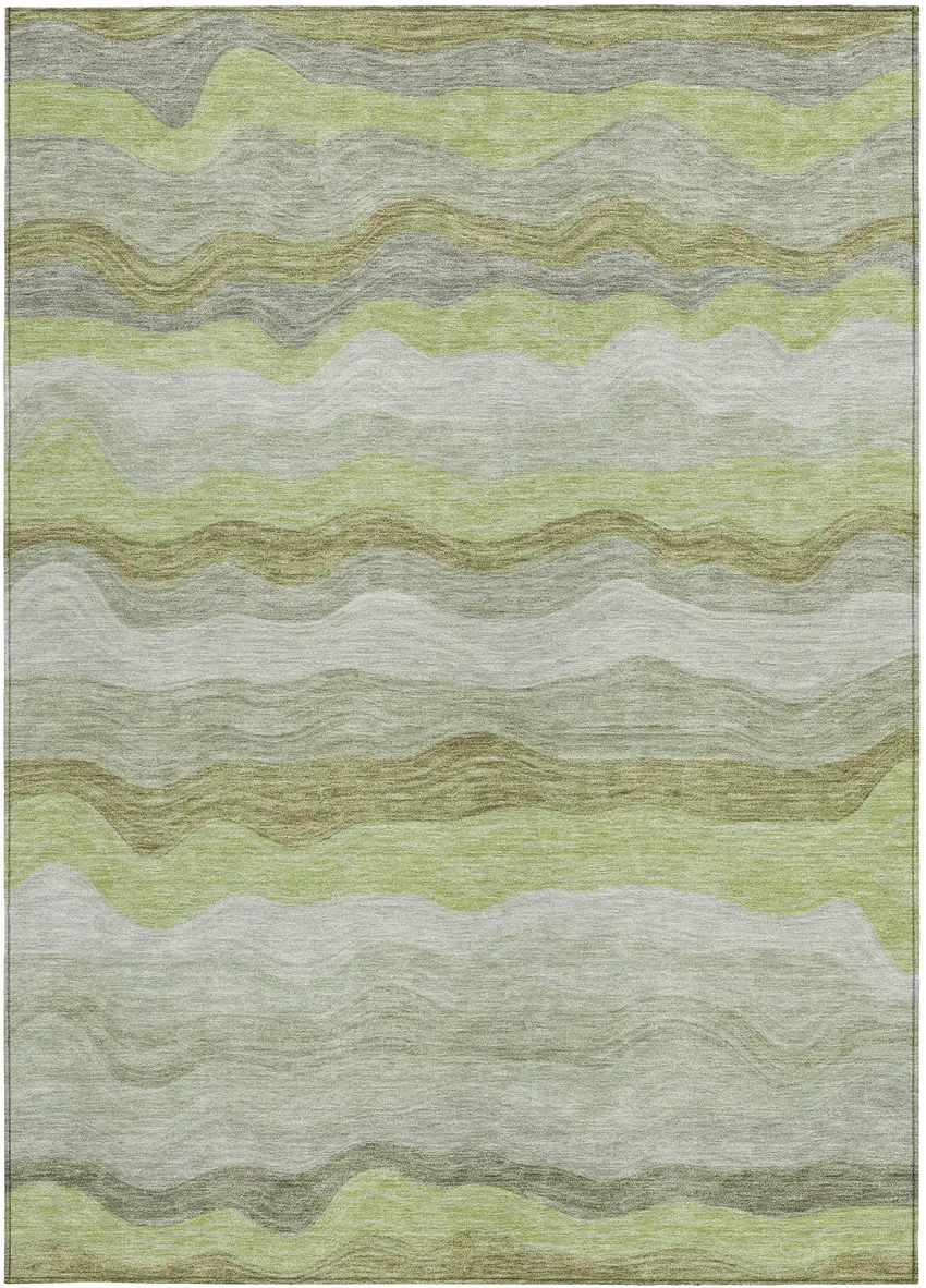 Artichoke Green Taupe And Beige Striped Washable Indoor Outdoor Area Rug Photo 2