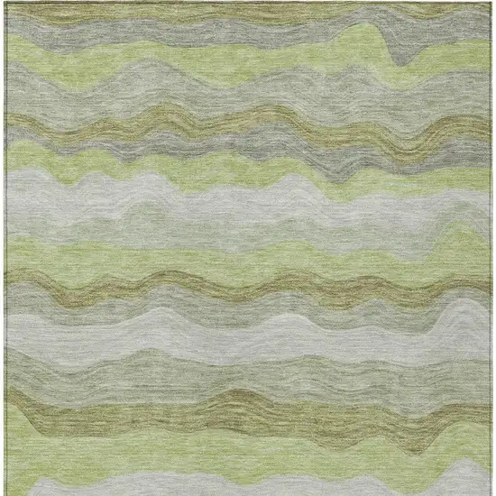 Artichoke Green Taupe And Beige Striped Washable Indoor Outdoor Area Rug Photo 3