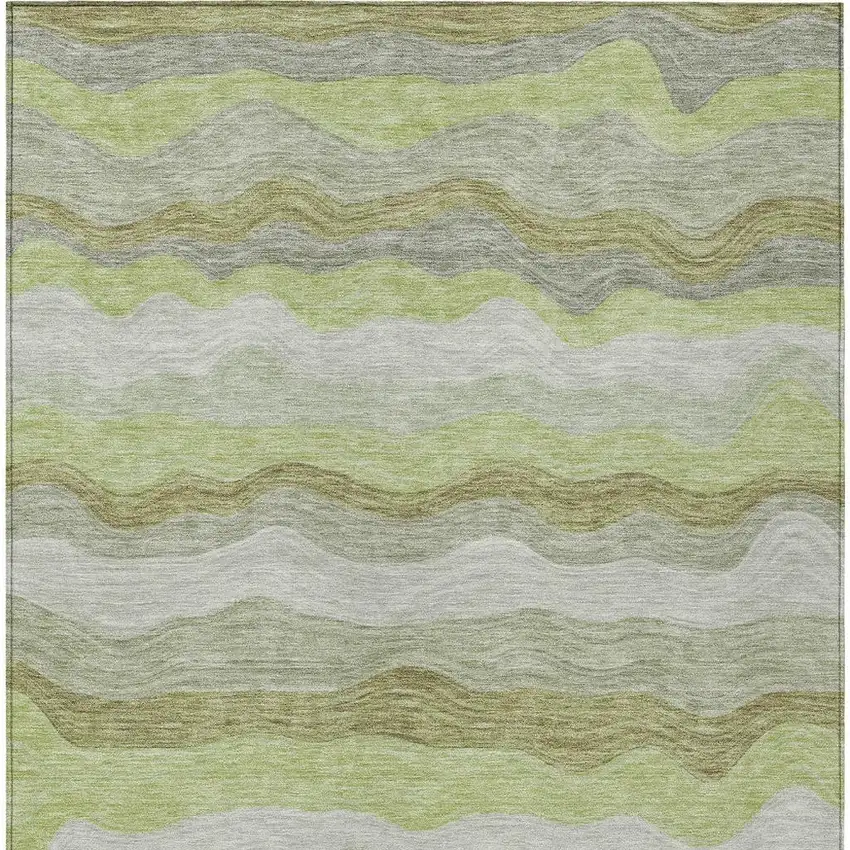 Artichoke Green Taupe And Beige Striped Washable Indoor Outdoor Area Rug Photo 3