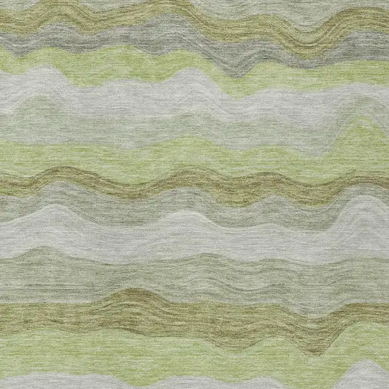 Artichoke Green Taupe And Beige Striped Washable Indoor Outdoor Area Rug Photo 2