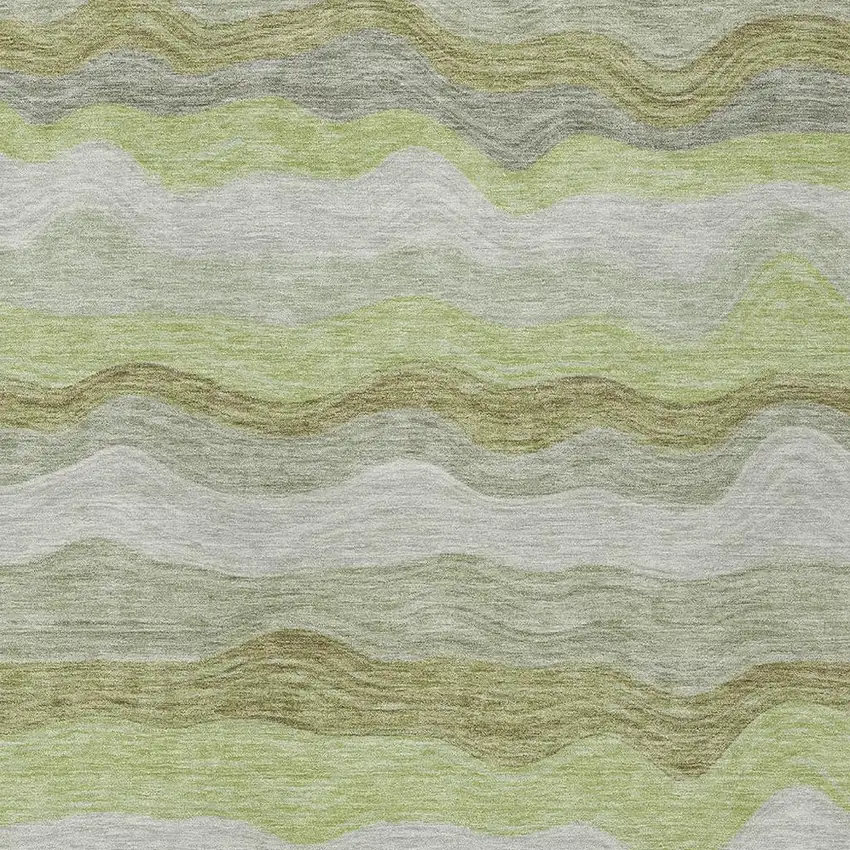 Artichoke Green Taupe And Beige Striped Washable Indoor Outdoor Area Rug Photo 2