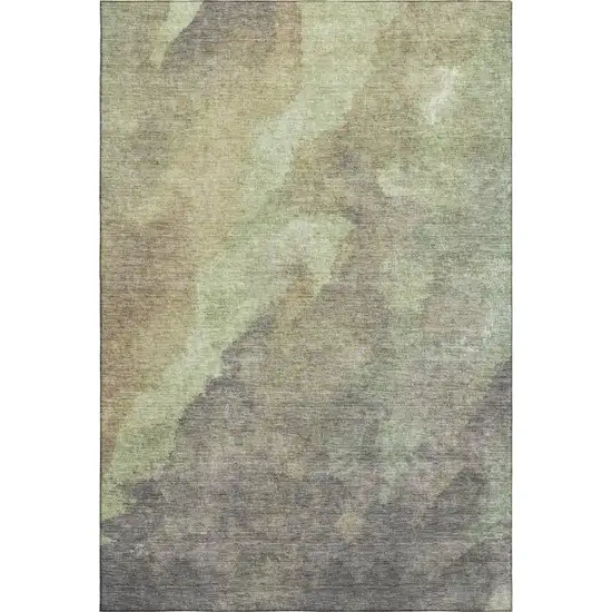 Artichoke Green Taupe And Brown Abstract Washable Area Rug With UV Protection Photo 1