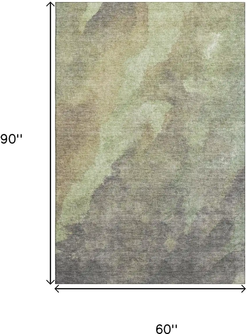 Artichoke Green Taupe And Brown Abstract Washable Area Rug With UV Protection Photo 9