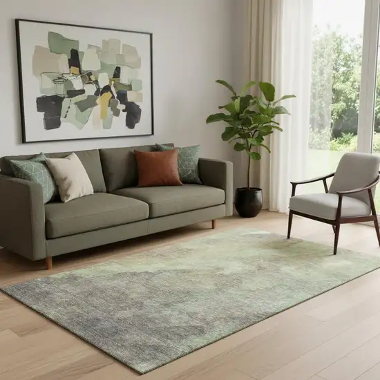 Artichoke Green Taupe And Brown Abstract Washable Area Rug With UV Protection Photo 2