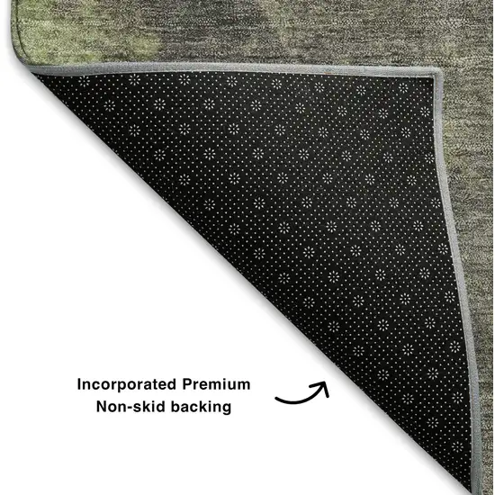 Artichoke Green Taupe And Brown Abstract Washable Area Rug With UV Protection Photo 5