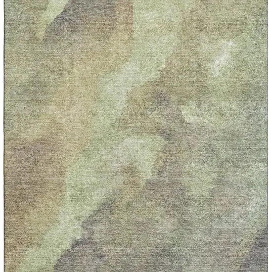 Artichoke Green Taupe And Brown Abstract Washable Area Rug With UV Protection Photo 4
