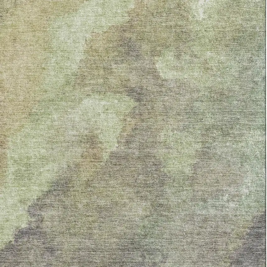 Artichoke Green Taupe And Brown Abstract Washable Area Rug With UV Protection Photo 3