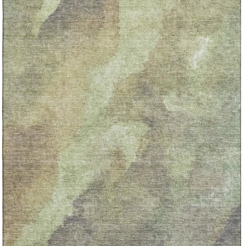 Artichoke Green Taupe And Brown Abstract Washable Area Rug With UV Protection Photo 4