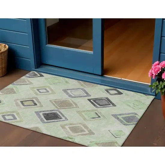 Artichoke Green Taupe And Gray Geometric Washable Indoor Outdoor Area Rug Photo 2
